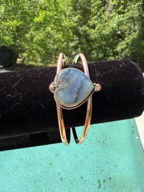 Artisan handcrafted Copper Labradorite Heart Statement Cuff Bracelet Boho gift